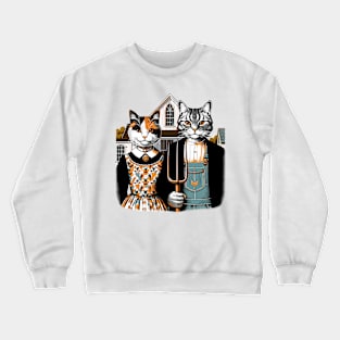 Retro American Gothic Cat Mom Cat Dad Gifts Funny Cat Crewneck Sweatshirt